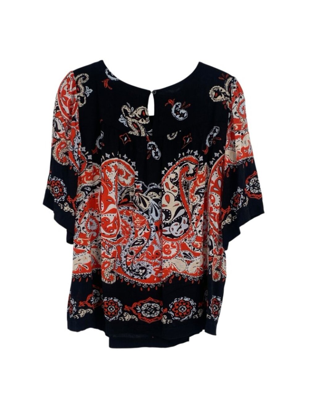 LOFT Women's Size M Red Paisley Blouse Flare Sleeves Rayon Boho - Picture 2 of 10